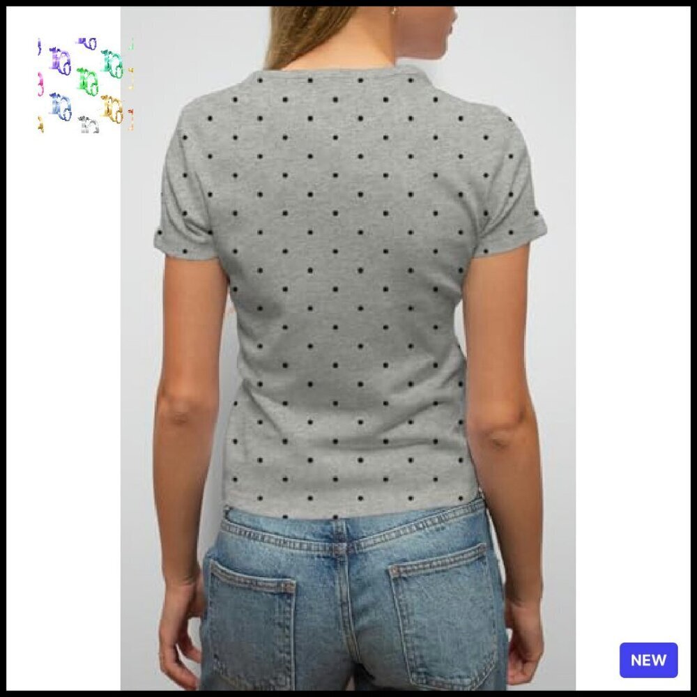 Y2K Vintage Polka Dot Crop Tee Slim Fit Crewneck Streetwear Kids Top - Picture 4 of 5